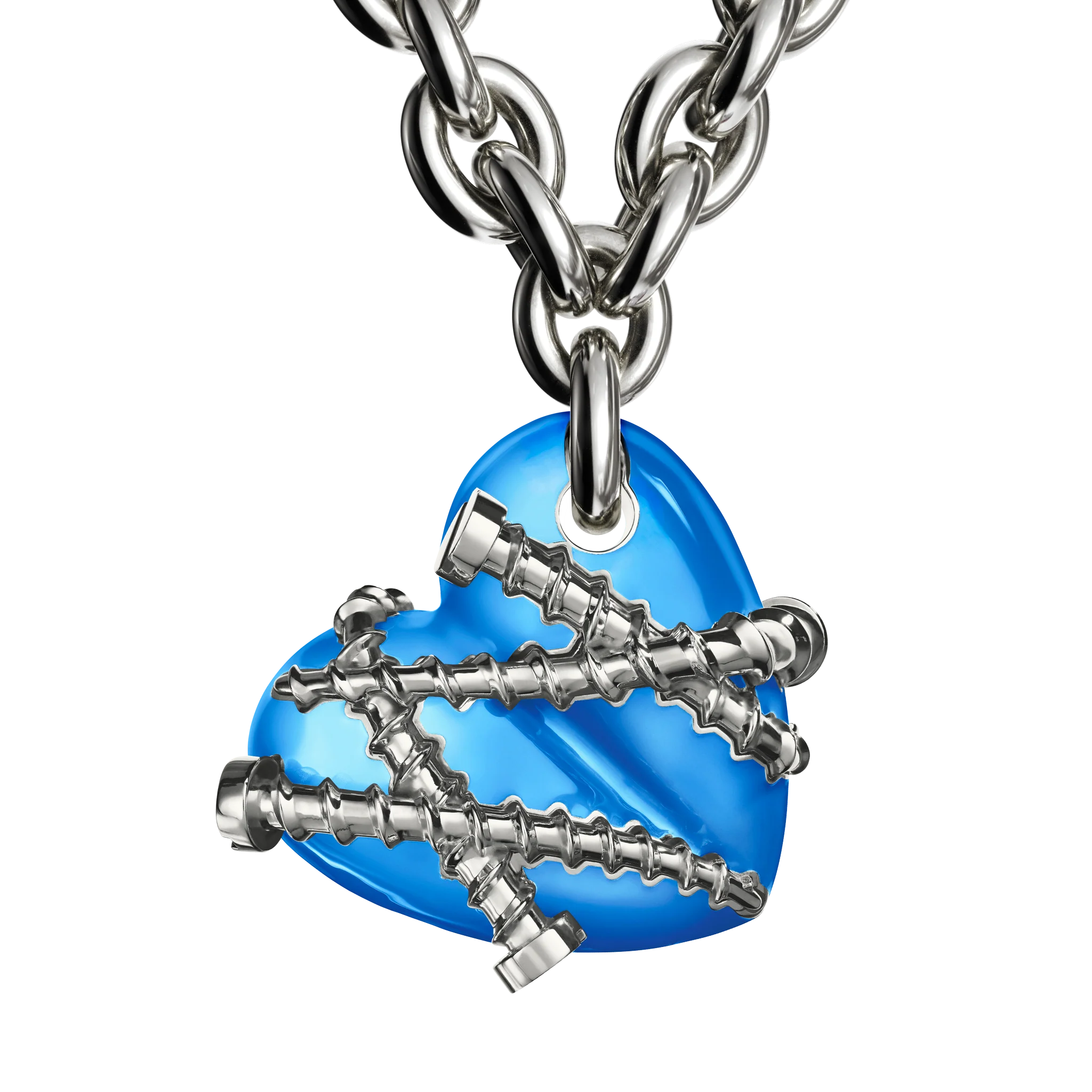 Bullet Hole Heart Pendant with Screws XL with Chain - Image 3