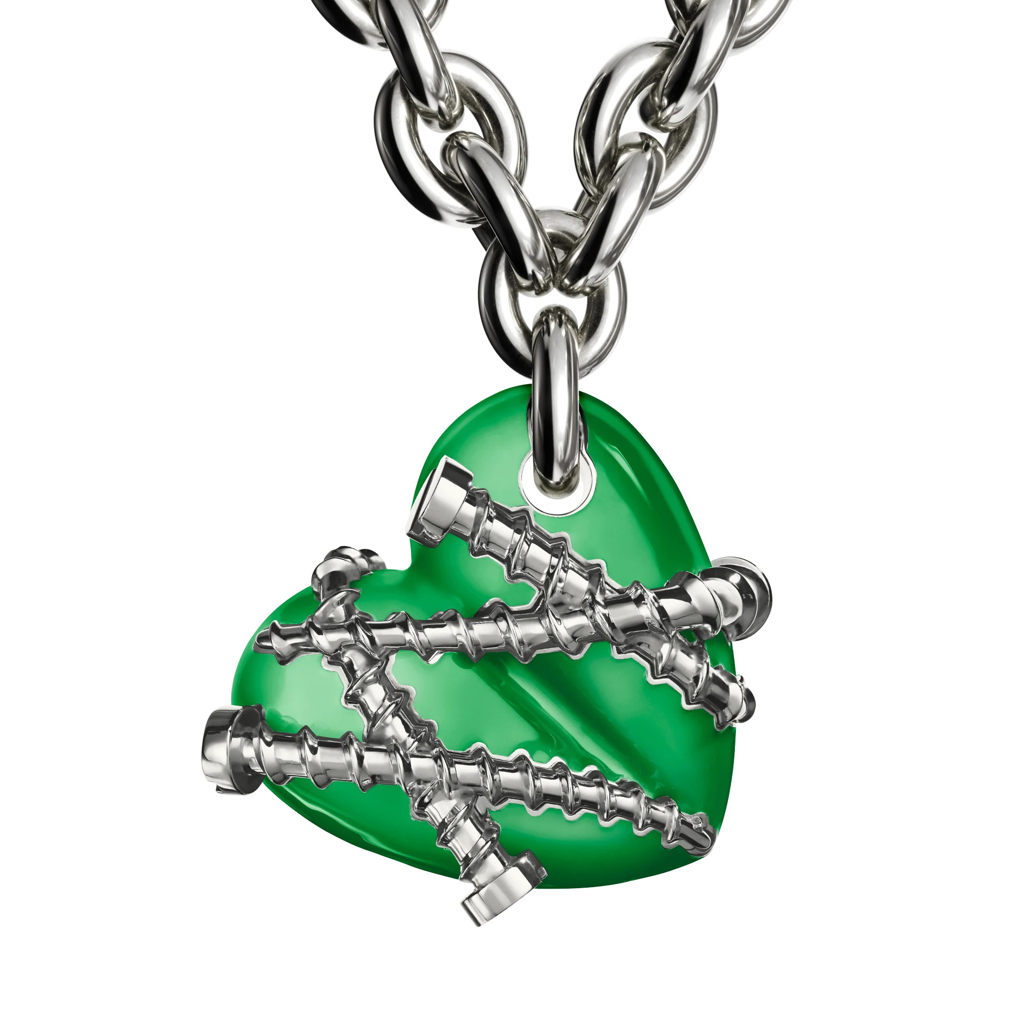 Bullet Hole Heart Pendant with Screws XL with Chain - Image 4