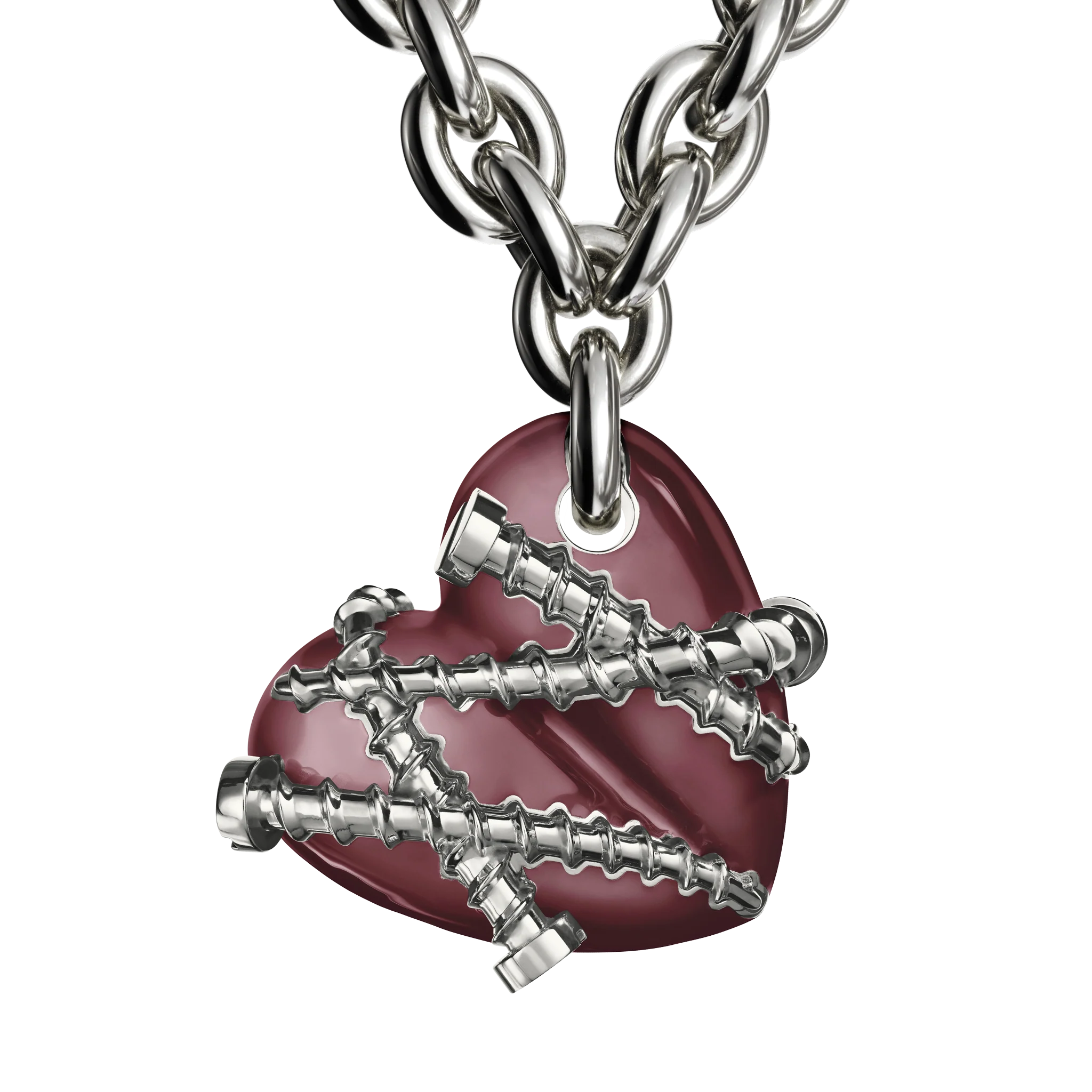 Bullet Hole Heart Pendant with Screws XL with Chain - Image 5
