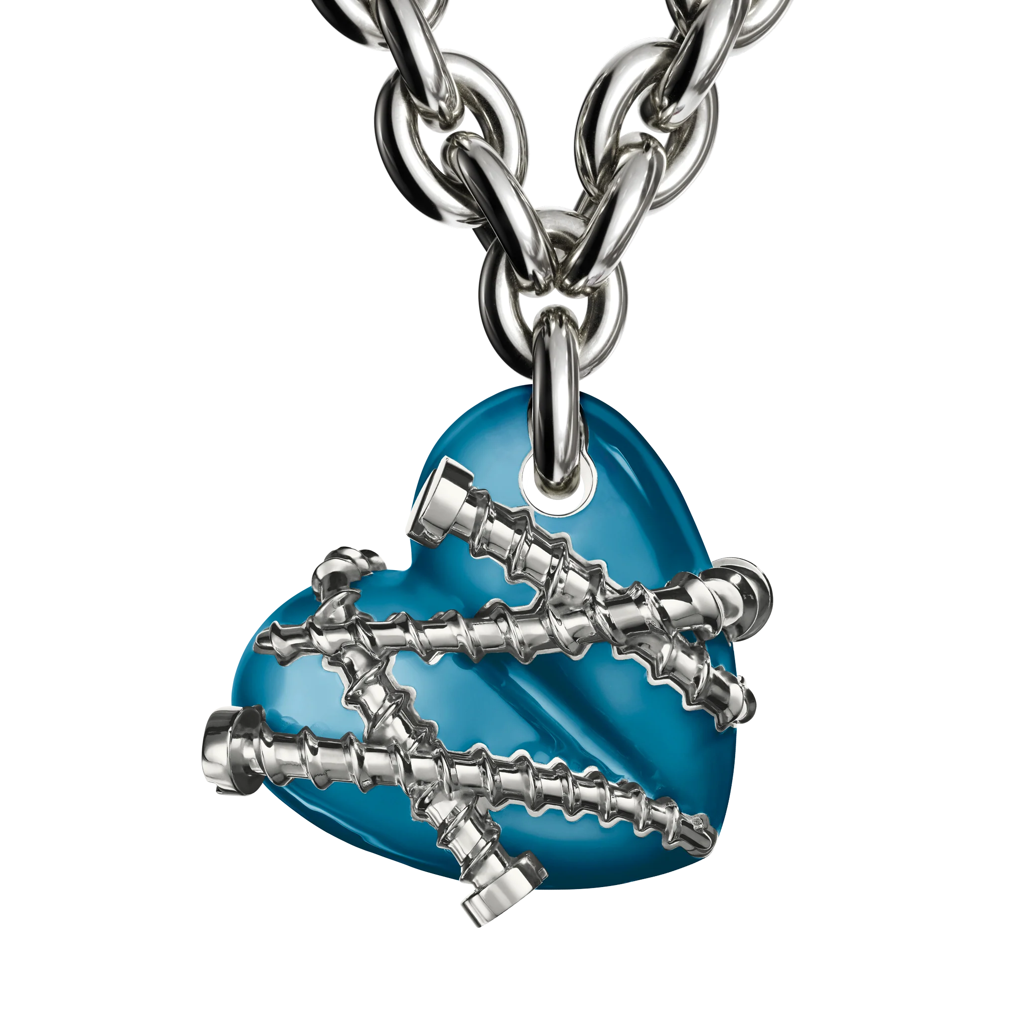 Bullet Hole Heart Pendant with Screws XL with Chain - Image 6