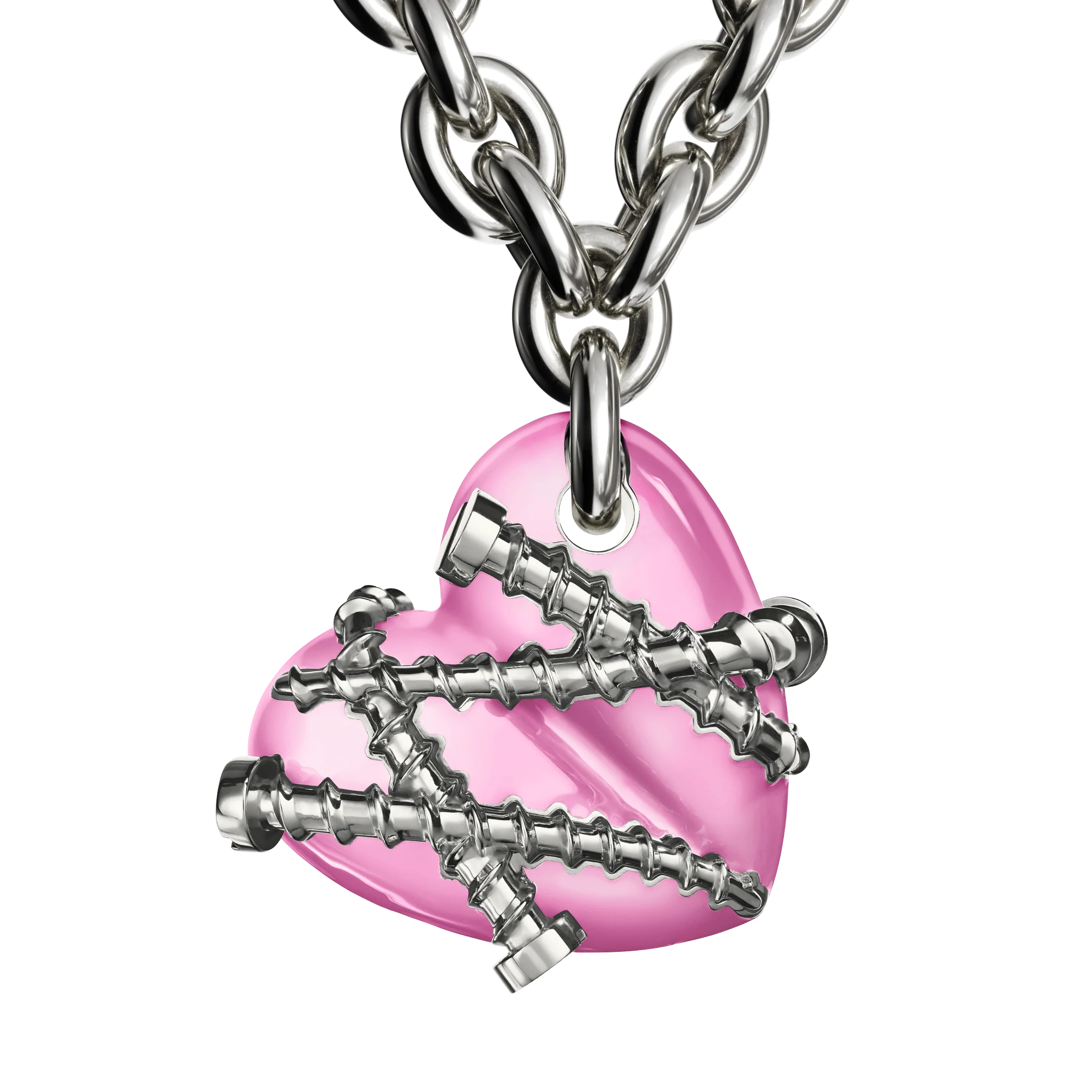 Bullet Hole Heart Pendant with Screws XL with Chain - Image 8